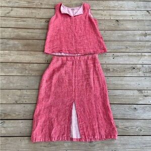 Matching Set Flax Linen Red Tank Top & Skirt Large Summer Beach
